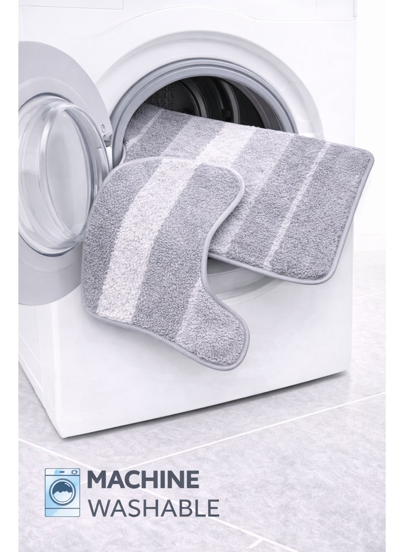 EBREEZZ 2-Piece Luxury Gradient Bathroom Mat Set – U-Shape Toilet Rug & Rectangular Floor Mat – Ultra Soft & Absorbent - Image 2